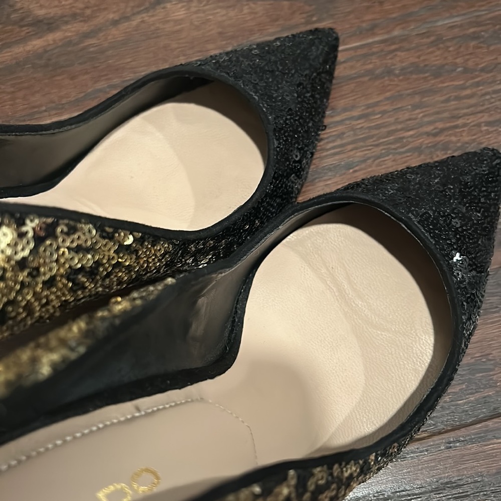 ALDO Black Gold Sequins Heels Pumps Size 7.5 - Picture 6 of 15